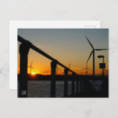 Zonsondergang met windmolen, Rustgevend relaxt. Briefkaart (Voorkant / Achterkant)