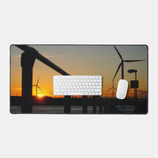 Zonsondergang met windmolen, Rustgevend relaxt. Bureaumat (Keyboard & Muis)