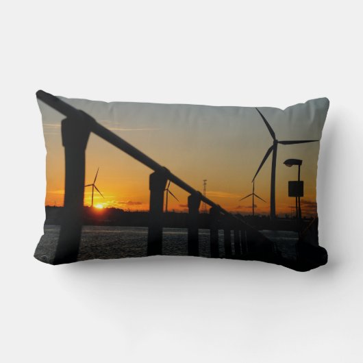 Zonsondergang met windmolen, Rustgevend relaxt. Kussen (Achterkant)