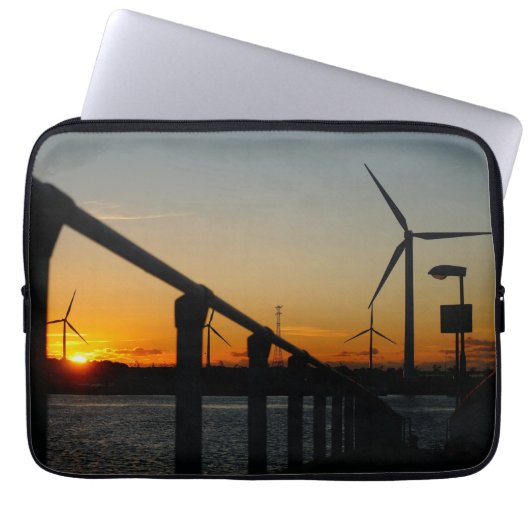 Zonsondergang met windmolen, Rustgevend relaxt. Laptop Sleeve (Voorkant)