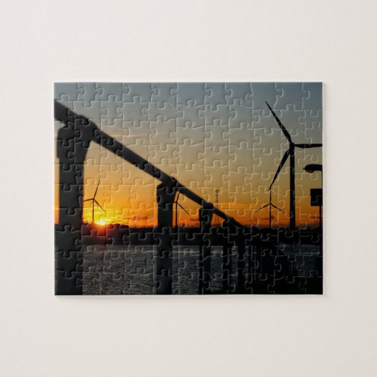 Zonsondergang met windmolen, Rustgevend relaxt. Legpuzzel (Horizontaal)
