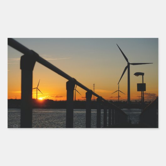 Zonsondergang met windmolen, Rustgevend relaxt. Rechthoekige Sticker (Voorkant)
