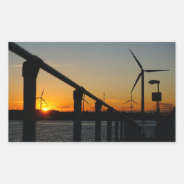 Zonsondergang met windmolen, Rustgevend relaxt. Rechthoekige Sticker