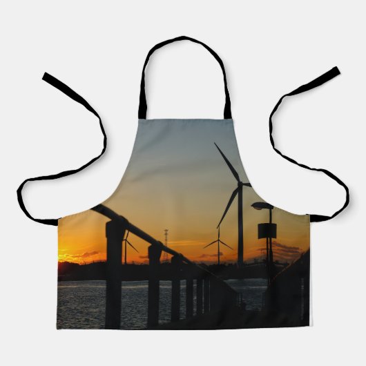 Zonsondergang met windmolen, Rustgevend relaxt. Schort (Voorkant)