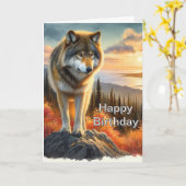 Zonsondergang met wolf Mannen Gefeliciteerd met je Kaart (Gele Bloem)