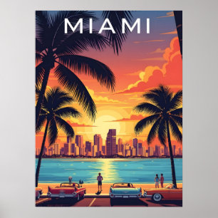 Zonsondergang Miami Skyline Poster