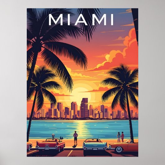 Zonsondergang Miami Skyline Poster (Voorkant)