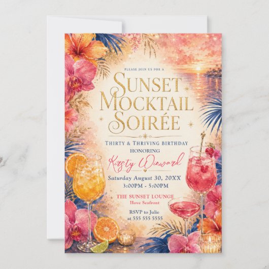 Zonsondergang Mocktail Soirée 30e Verjaardag Kaart (Voorkant)
