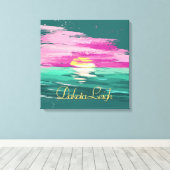 zonsondergang | Moderne Abstracte Blauwgroen groe Canvas Afdruk (Insitu (Houten vloer))