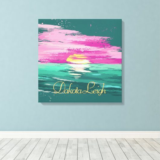  zonsondergang | Moderne Abstracte Blauwgroen groe Canvas Afdruk (Insitu (Houten vloer))