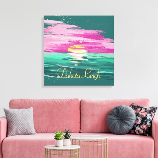 zonsondergang | Moderne Abstracte Blauwgroen groe Canvas Afdruk (Insitu (Woonkamer))