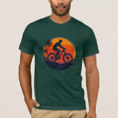 Zonsondergang Mountain Biker Retro Kunst T-shirt (Voorkant)