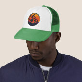 Zonsondergang Mountain Biker Retro Kunst Trucker Pet (In situ)
