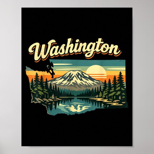 Zonsondergang Mountain Forest Merenlandschap in de Poster (Voorkant)
