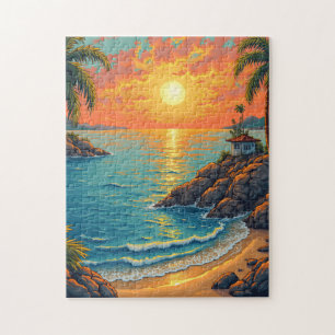 Zonsondergang nacht zee uitzicht legpuzzel