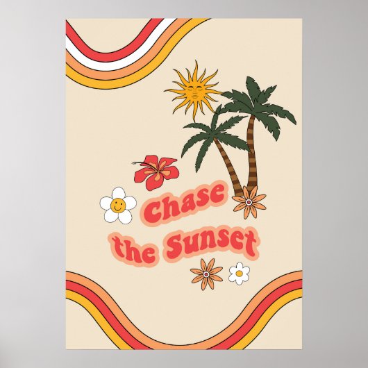 Zonsondergang najagen groovy retro poster (Voorkant)