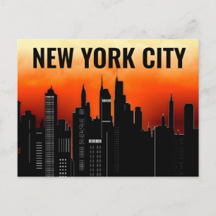 ZONSONDERGANG NYC SILHOUET IN RETRO STIJL BRIEFKAART