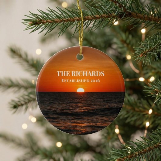 Zonsondergang Oceaan Aangepaste Naam Keramisch Ornament