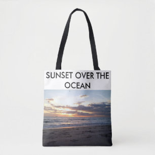 Zonsondergang Oceaan Avond Kust Tekst Ontwerp Tote Bag