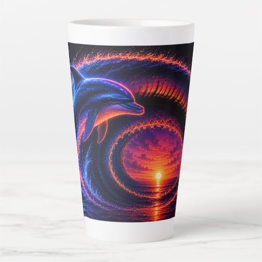 Zonsondergang Oceaan Dolfijn Latte Mok (Voorkant)