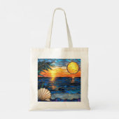 Zonsondergang Oceaan Glas-in-lood Boodschappentas Tote Bag (Achterkant)
