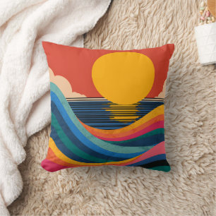 Zonsondergang Oceaan Golven Abstract Bauhaus Worp Kussen