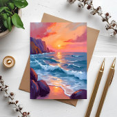 Zonsondergang Oceaan Golven Strand Aquarel Schilde