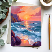 Zonsondergang Oceaan Golven Strand Aquarel Schilde