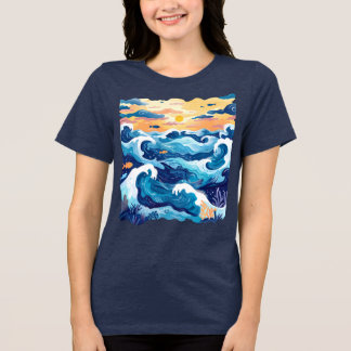Zonsondergang Oceaan Golven T-Shirt – Artistieke Z