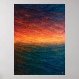 Zonsondergang Oceaan Horizon Abstract in Oranje en Poster