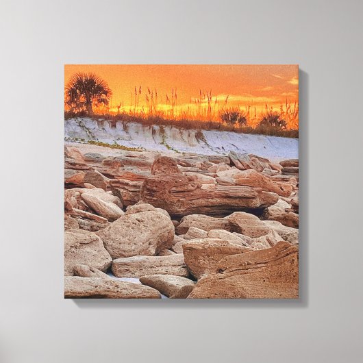 Zonsondergang oceaan kustlijn Canvas Afdruk (Voorkant)