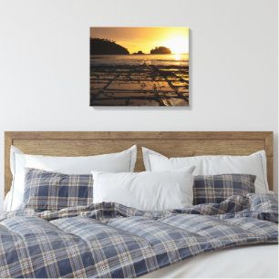 Zonsondergang oceaan reflecties getezalliseerde be canvas afdruk