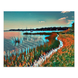 Zonsondergang Oceaankustpad Foto Afdruk