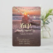 Zonsondergang Oceaanstrand,Slingerlichtjes Schelp  Kaart (Staand voorkant)