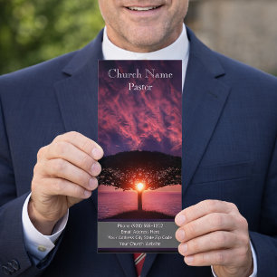 Zonsondergang Ocean Tree Church Rack Card, Ministr Reclamekaart