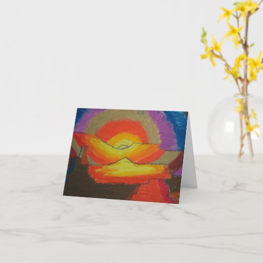 Zonsondergang - oliepastels kaart (Gele Bloem)
