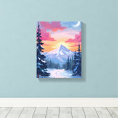 Zonsondergang op besneeuwde top | Winterlandschaps Canvas Afdruk (Insitu (Houten vloer))