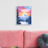 Zonsondergang op besneeuwde top | Winterlandschaps Canvas Afdruk (Insitu (Woonkamer))