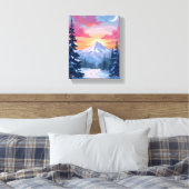 Zonsondergang op besneeuwde top | Winterlandschaps Canvas Afdruk (Insitu (Slaapkamer))