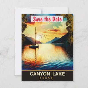 Zonsondergang op Canyon Lake, Texas, Reisansichtka Save The Date