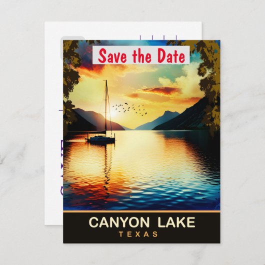 Zonsondergang op Canyon Lake, Texas, Travel Briefk Save The Date (Voorkant / Achterkant)
