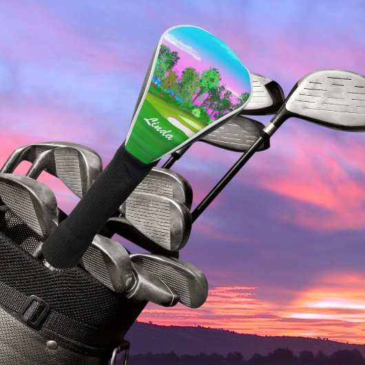Zonsondergang op de golfbaan gepersonaliseerd golfheadcover