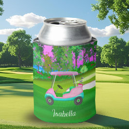 Zonsondergang Op De Golfbaan Roze Leren Golfkar Blikjeskoeler