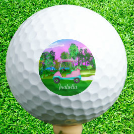 Zonsondergang Op De Golfbaan Roze Leren Golfkar Golfballen