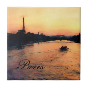 Zonsondergang op de Seine in Parijs, Frankrijk Teg Tegeltje