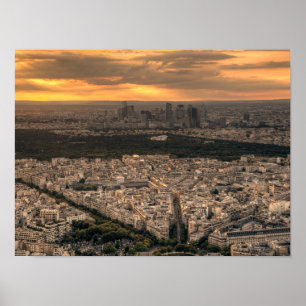 Zonsondergang op de skyline van La Defense in Pari Poster