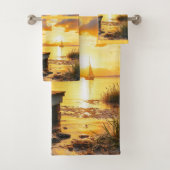 Zonsondergang op de steiger aan het meer bad handdoek (Insitu)