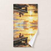 Zonsondergang op de steiger aan het meer bad handdoek (Handdoek)