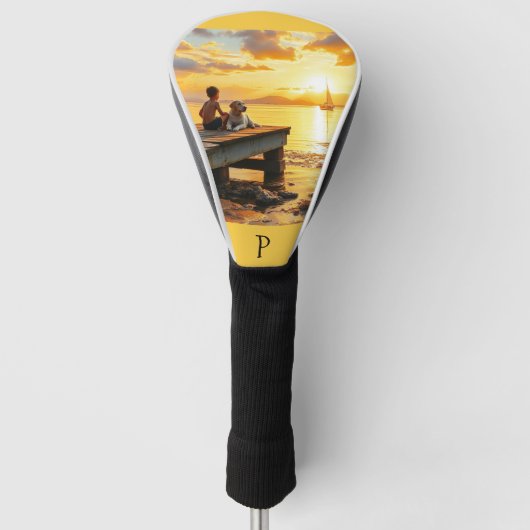 Zonsondergang op de steiger aan het meer golfheadcover (Voorkant)