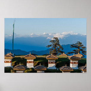 Zonsondergang op Dochula Pass - Bhutan, Himalaya Poster